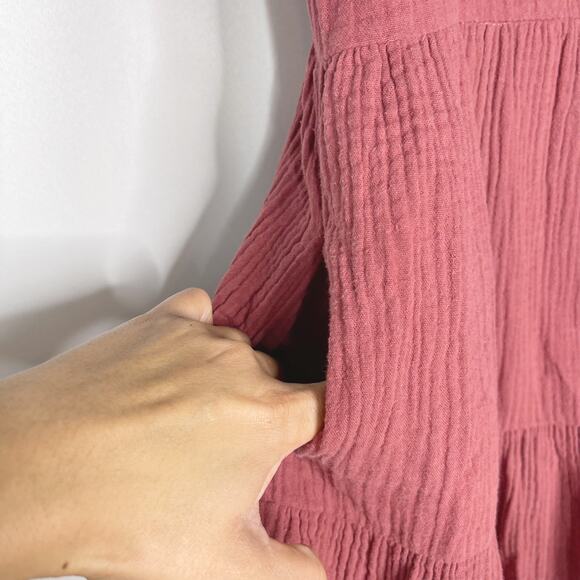 Urban Outfitters S Mauve Pink Gauze Button Front Tiered Ruffle Dress Square Neck - Picture 6 of 9